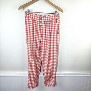 Loft Outlet Petite Women's SP Gingham Checkered Red and White Stretchy Pants